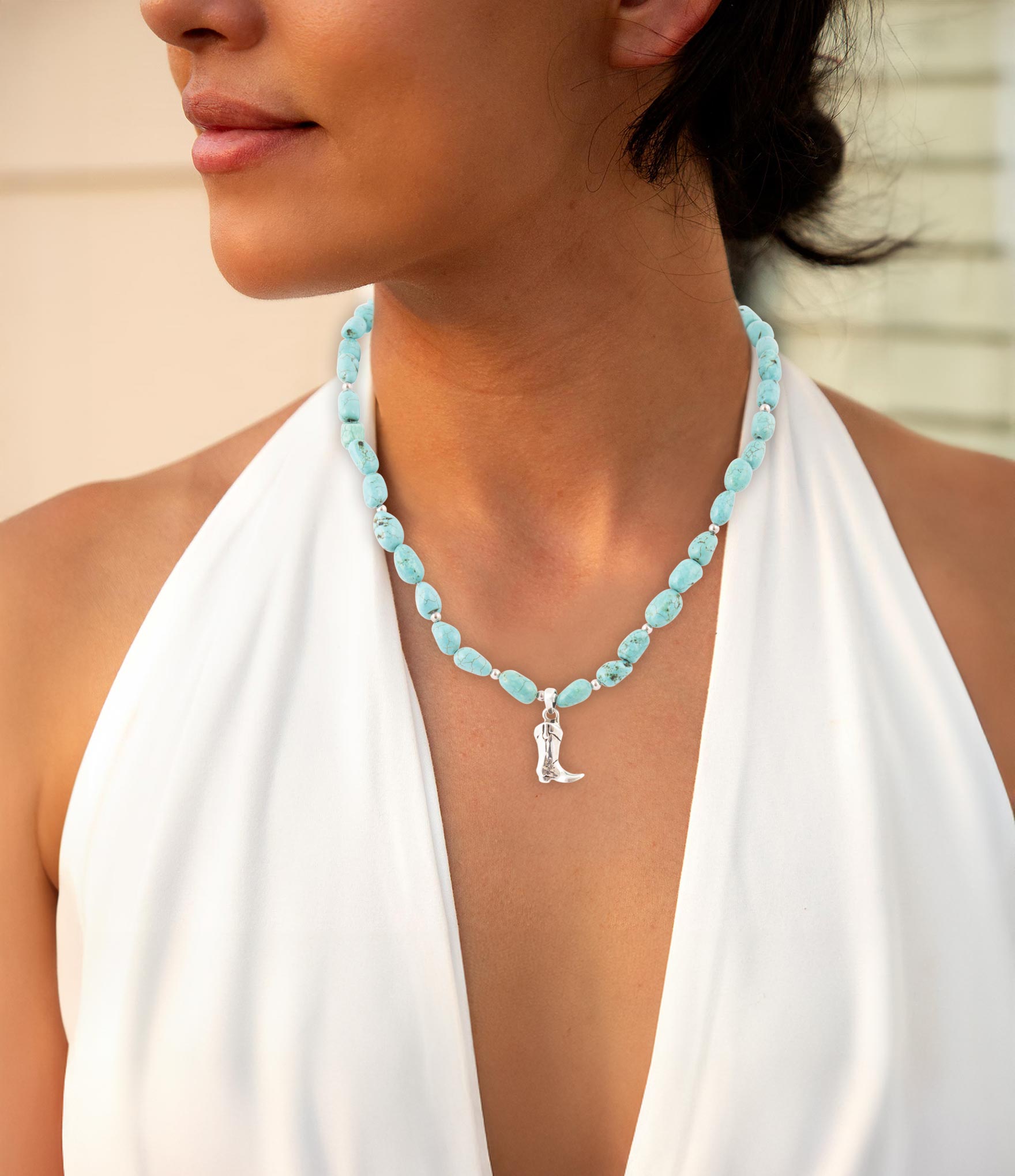 Blue Turquoise and Sterling Silver Boot Charm Necklace Barse Jewelry