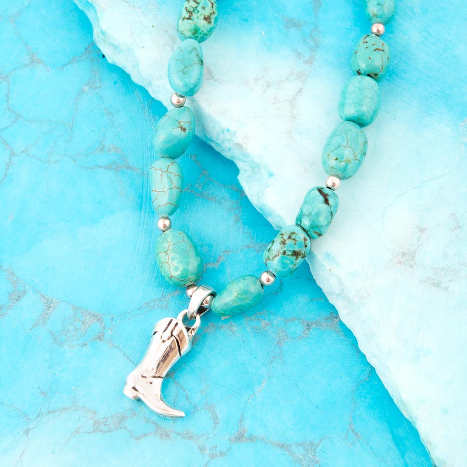 Blue Turquoise and Sterling Silver Boot Charm Necklace Barse Jewelry