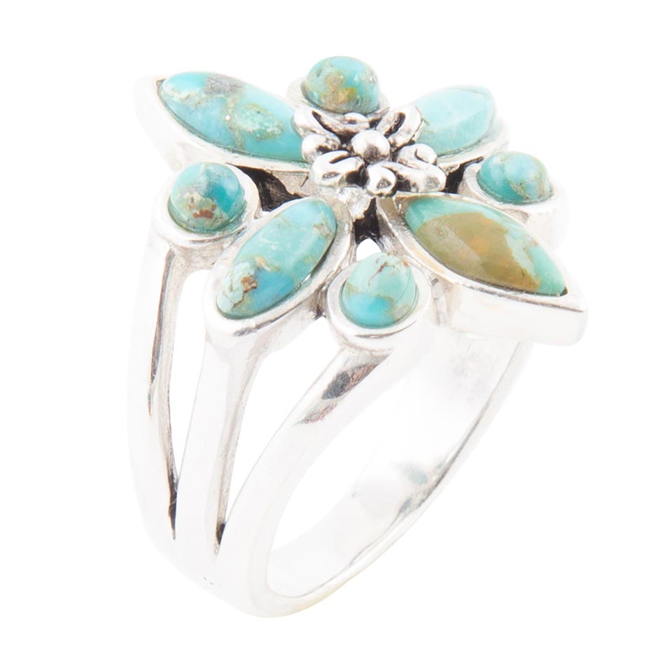 Floral Blue Turquoise and Sterling Silver Statement Ring Barse Jewelry
