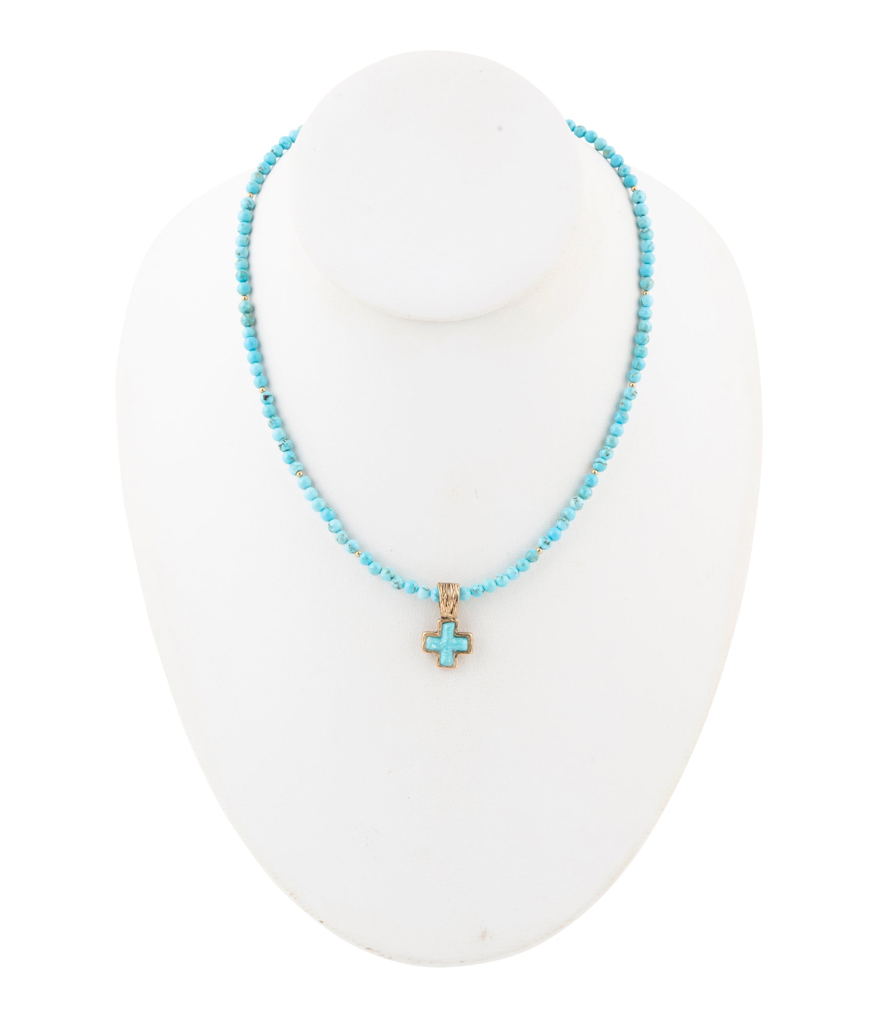 Blue Turquoise Cross Golden Pendant Necklace Barse Jewelry