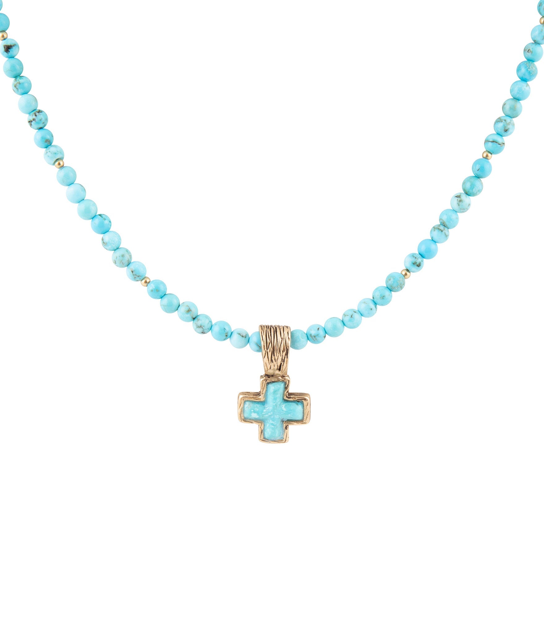 Blue Turquoise Cross Golden Pendant Necklace Barse Jewelry