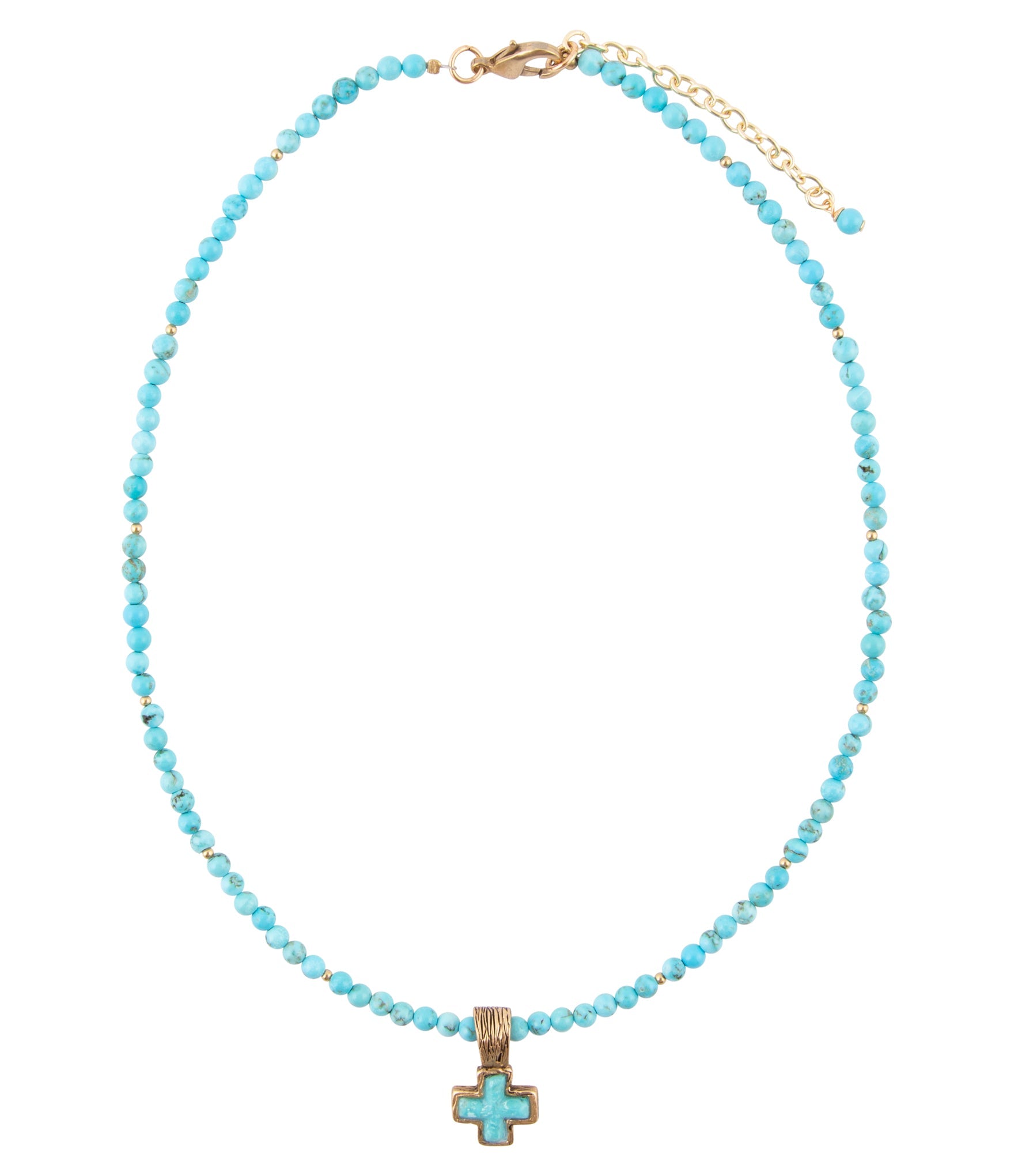 Blue Turquoise Cross Golden Pendant Necklace Barse Jewelry