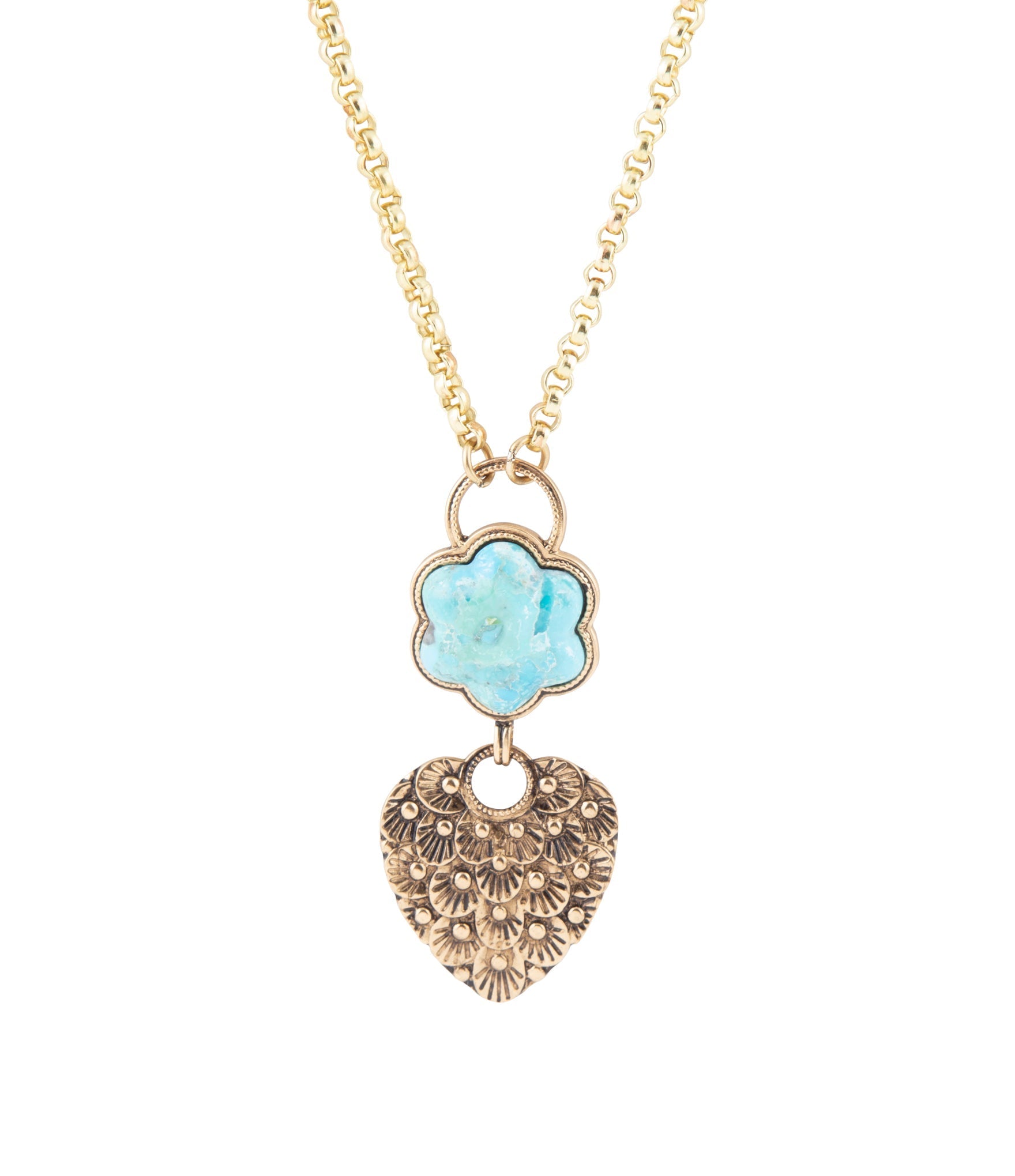 Blue Turquoise Flower Golden Necklace Barse Jewelry