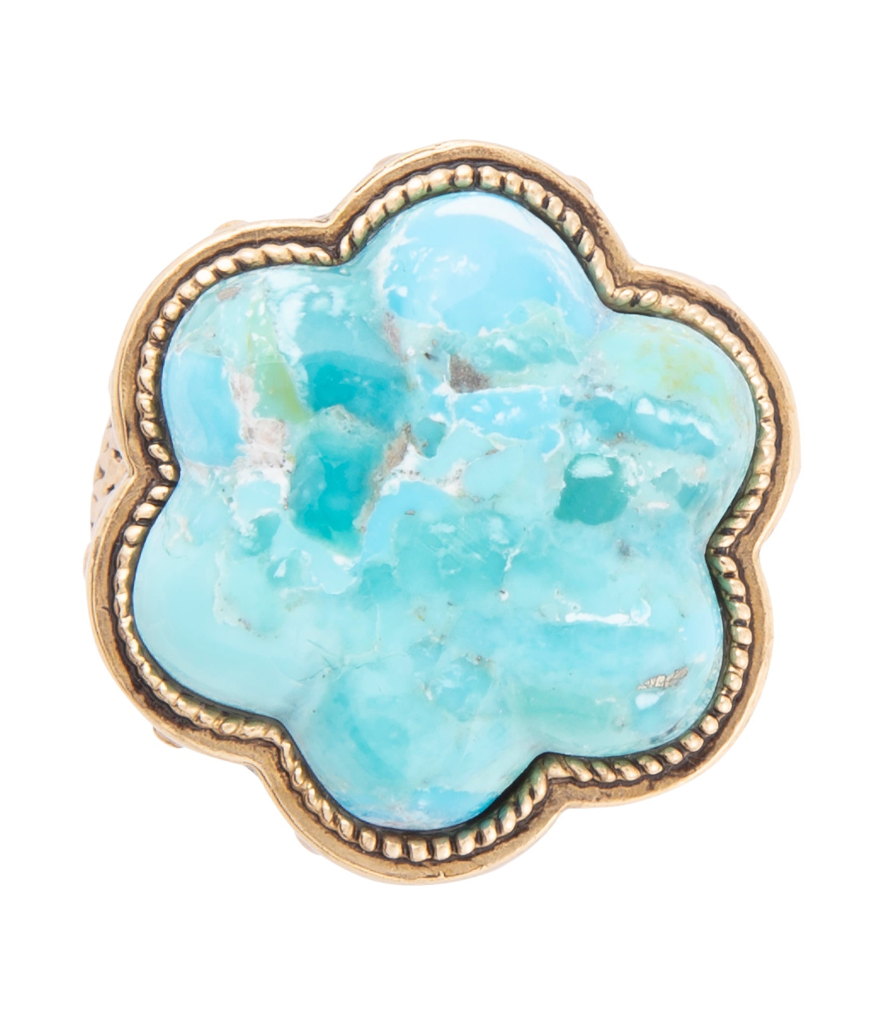 Blue Turquoise Flower Golden Ring Barse Jewelry