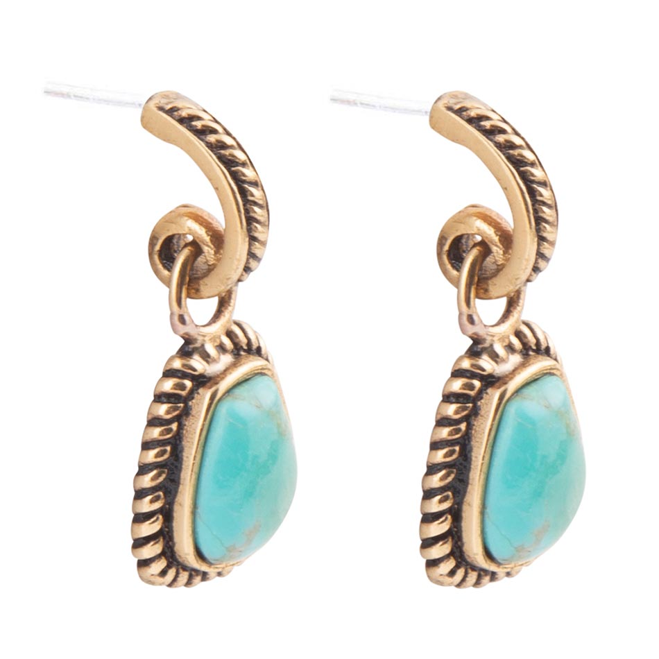 Blue Turquoise Golden Roped Earrings Barse Jewelry