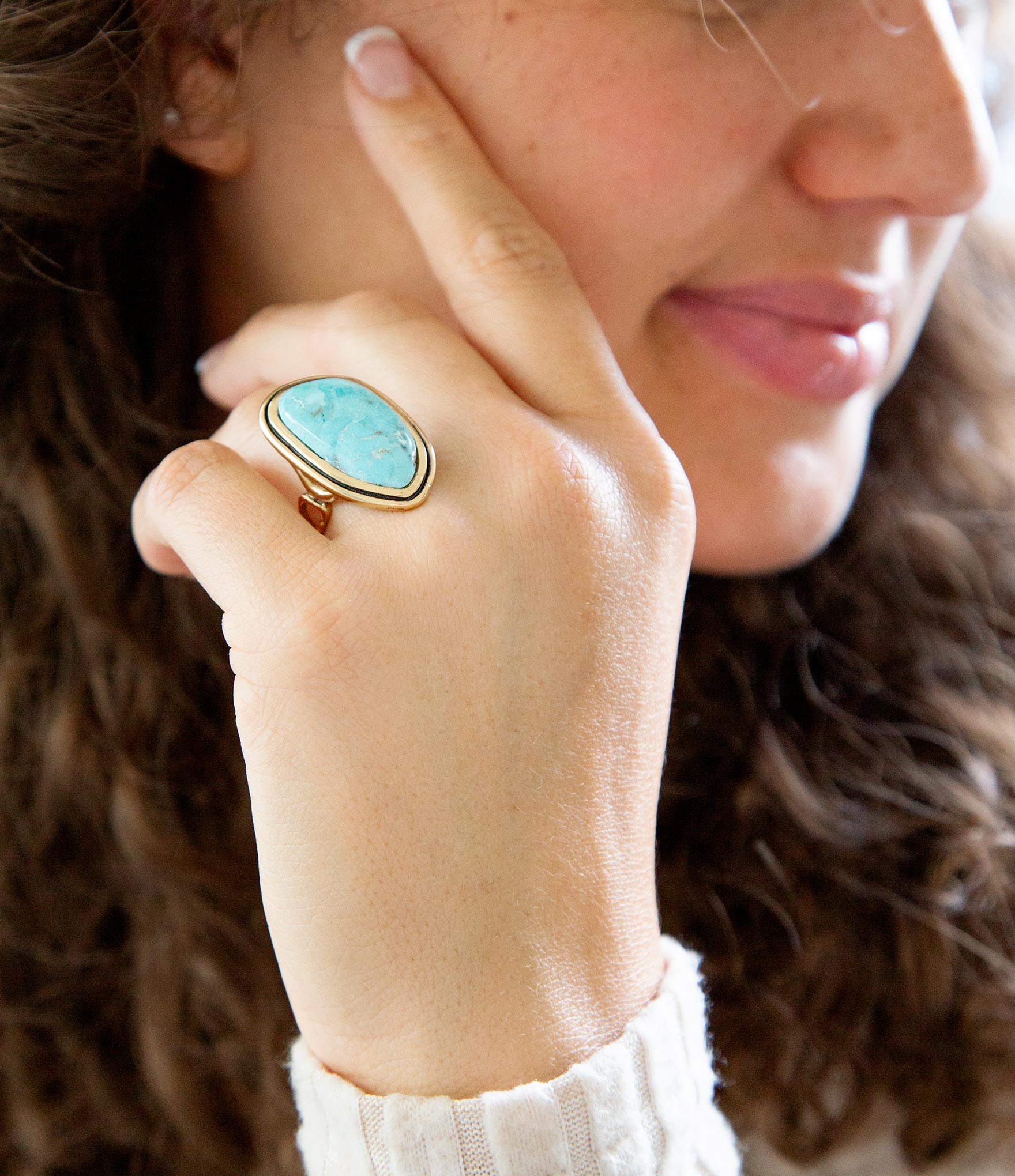 Blue Turquoise Golden Statement Ring Barse Jewelry