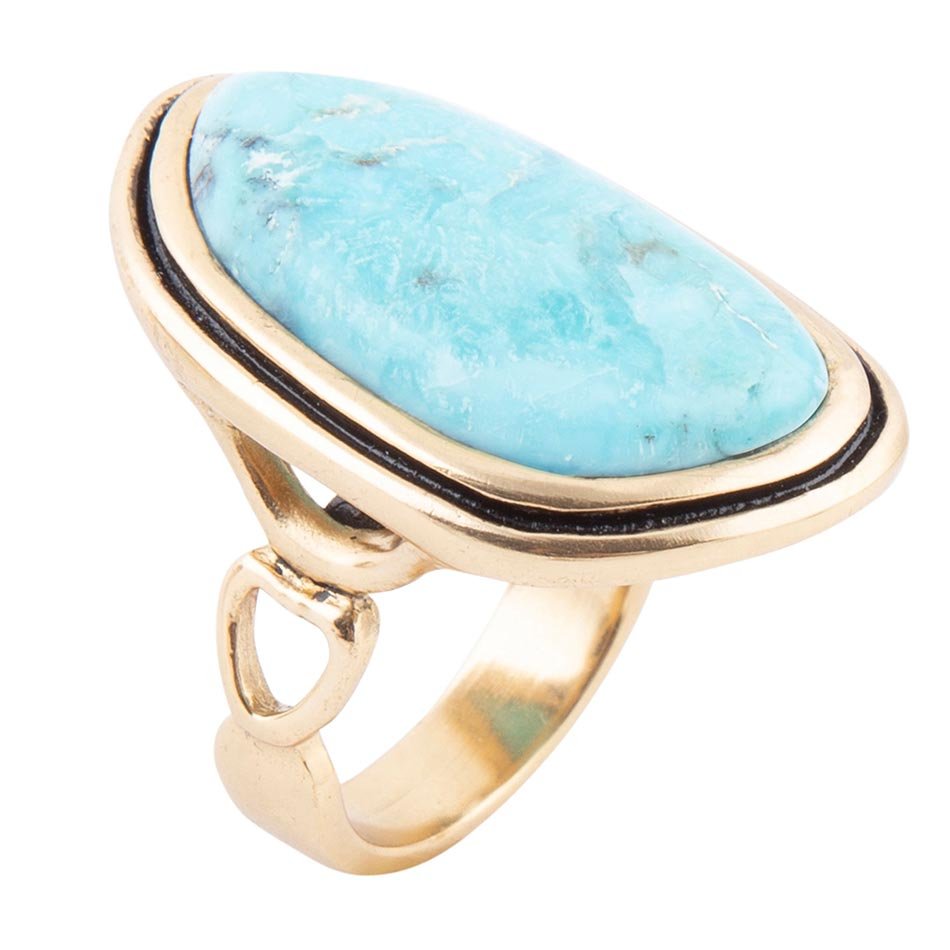 Blue Turquoise Golden Statement Ring Barse Jewelry