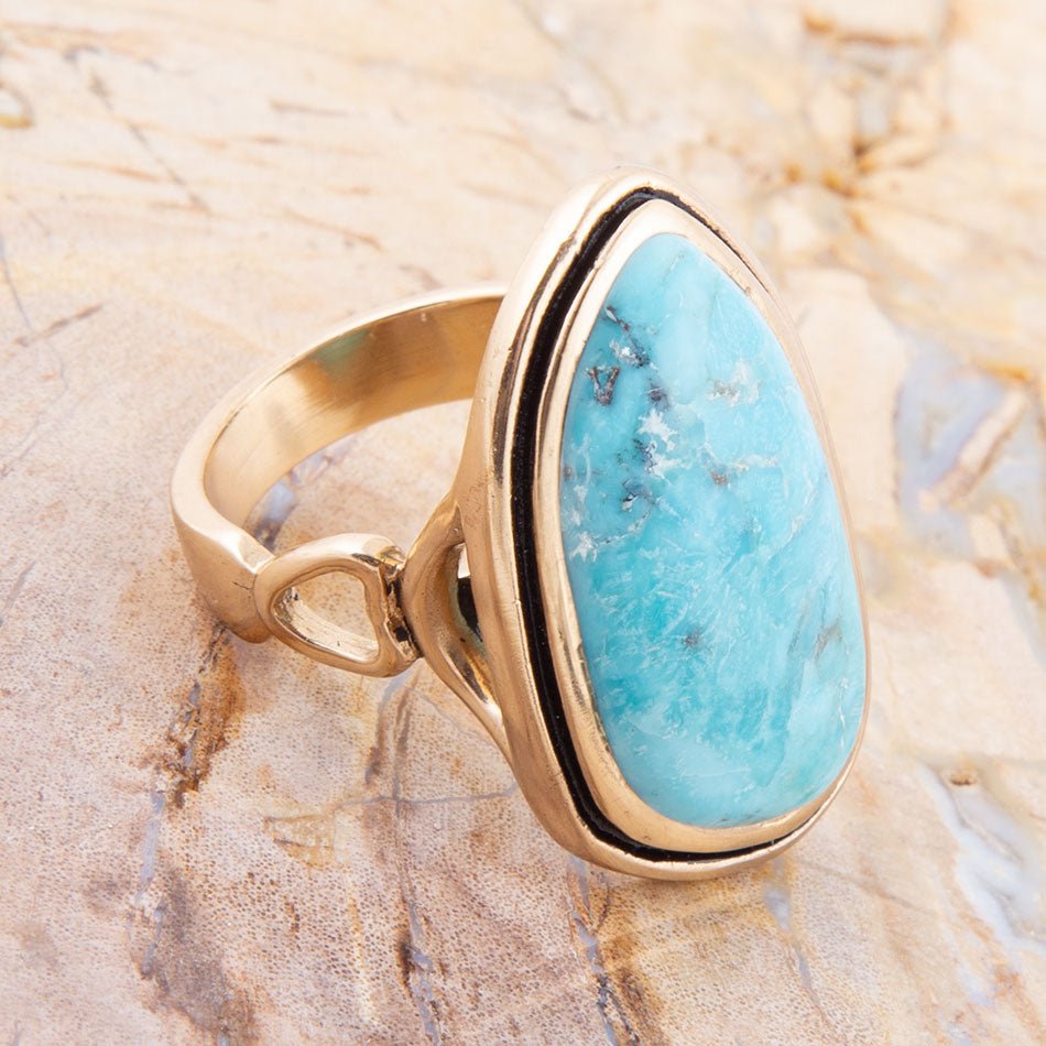 Blue Turquoise Golden Statement Ring Barse Jewelry