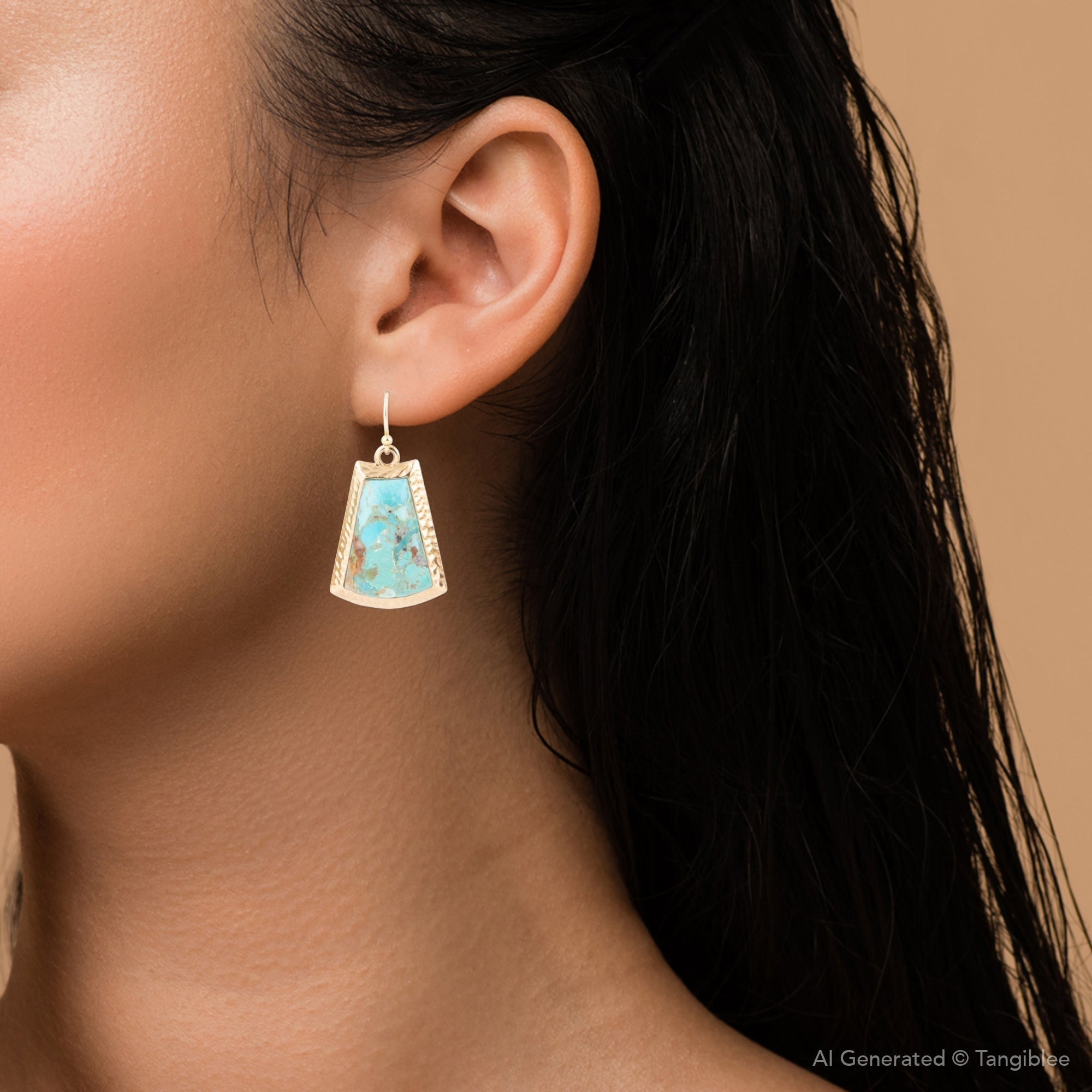Blue Turquoise Jeweled Statement Golden Earrings Barse Jewelry