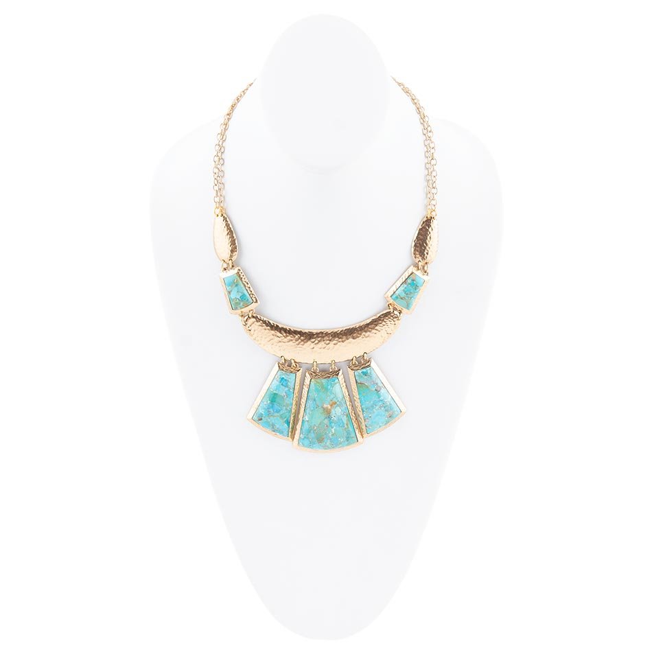 Blue Turquoise Jeweled Statement Golden Necklace Barse Jewelry