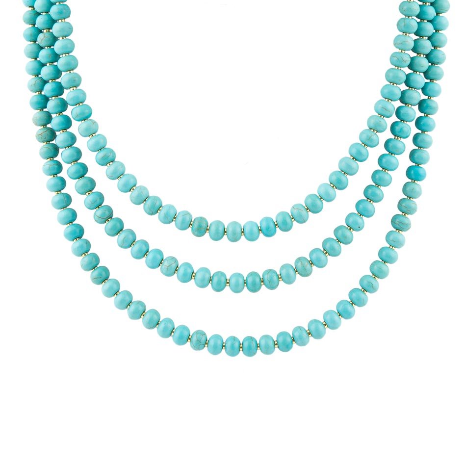 Blue Turquoise Magnesite Golden Necklace Barse Jewelry