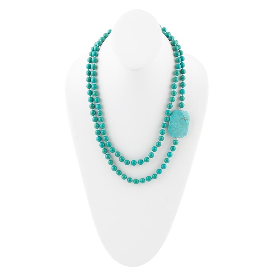 Blue Turquoise Magnesite Stone Knotted Necklace Barse Jewelry