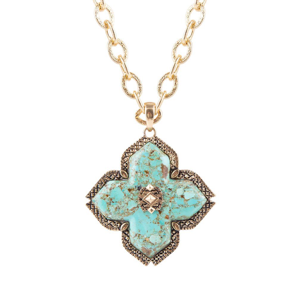 Blue Turquoise Maltese Golden Cross Pendant Barse Jewelry
