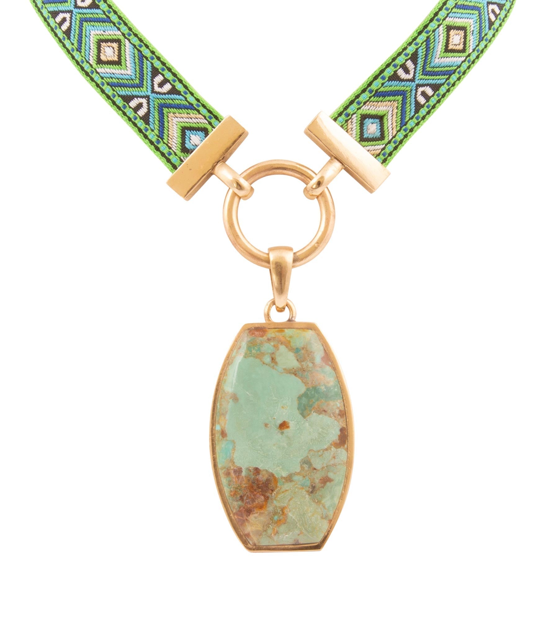 Blue Turquoise Textile Blue and Green Ribbon Necklace Barse Jewelry