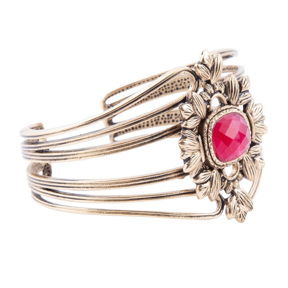 Bordeaux Quartz and Bronze Ornate Cuff Bracelet Barse Jewelry