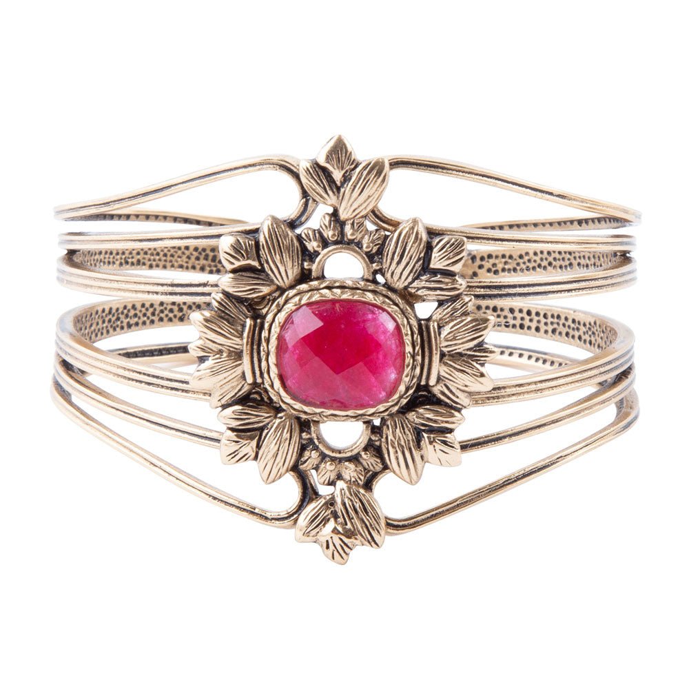 Bordeaux Quartz and Bronze Ornate Cuff Bracelet Barse Jewelry
