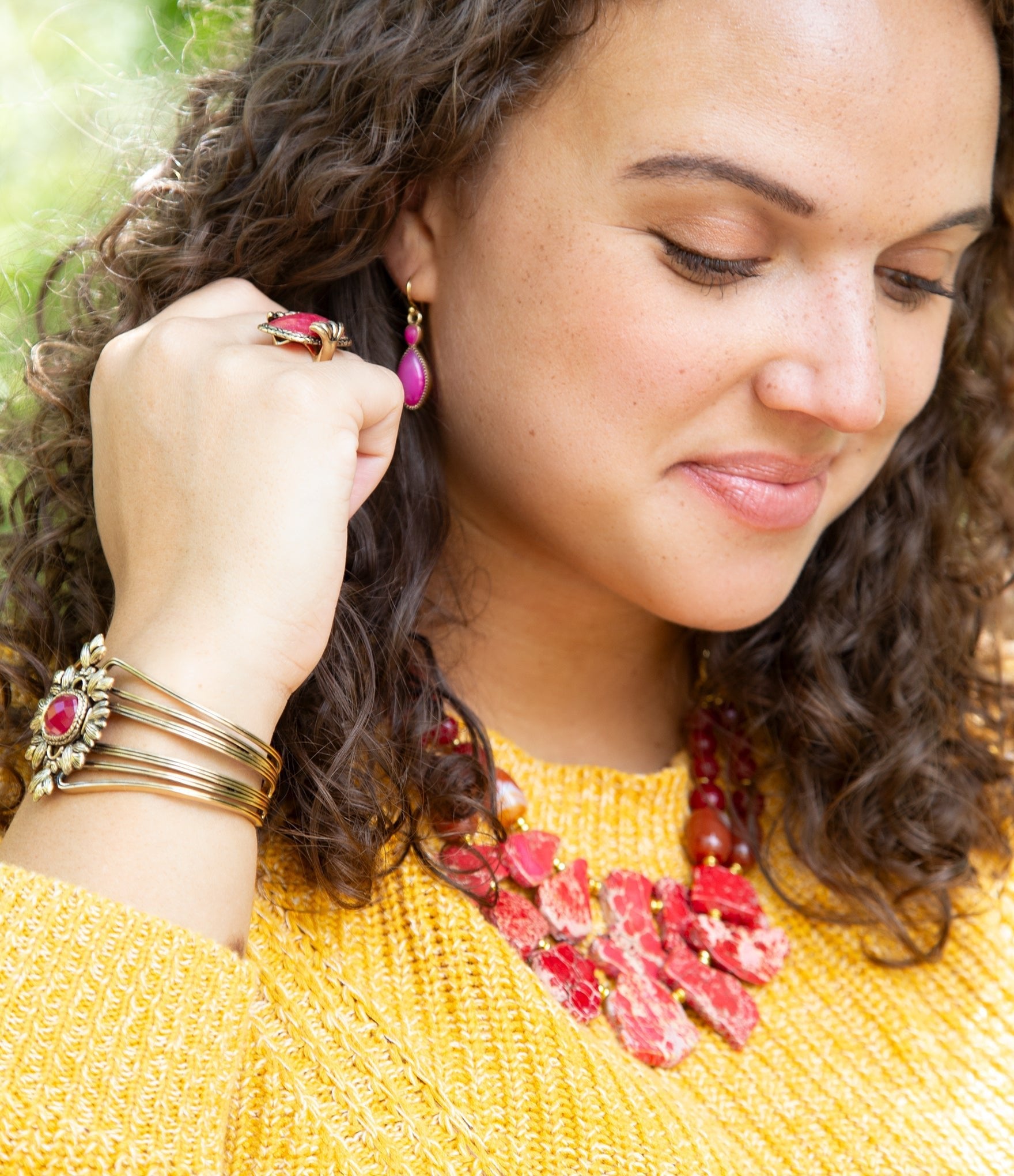 Bordeaux Quartz and Bronze Ornate Cuff Bracelet Barse Jewelry