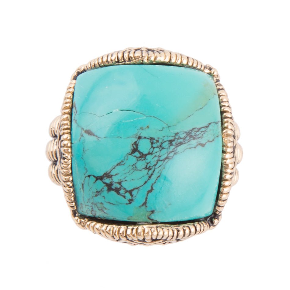Blue Turquoise Golden Chunky Ring Barse Jewelry
