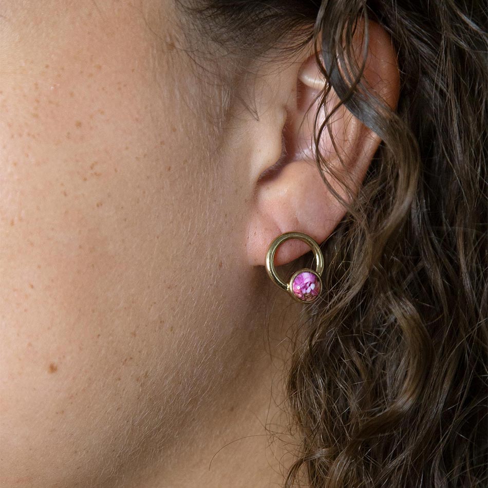 Calgary Pink Spiny Oyster Matrix Post Golden Earrings Barse Jewelry
