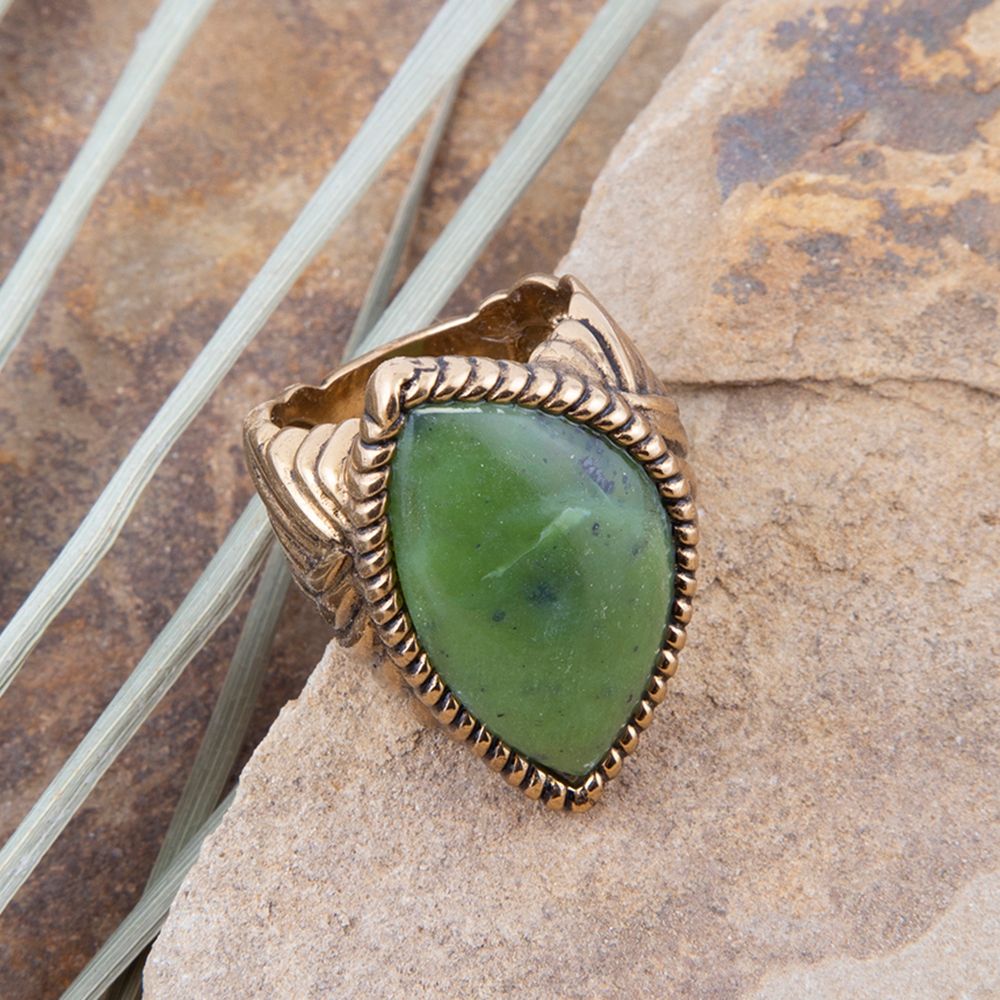 Canadian Green Jade Golden Statement Ring Barse Jewelry
