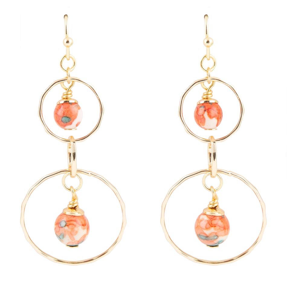 Canyon Red Magnesite Double Drop Golden Earrings Barse Jewelry