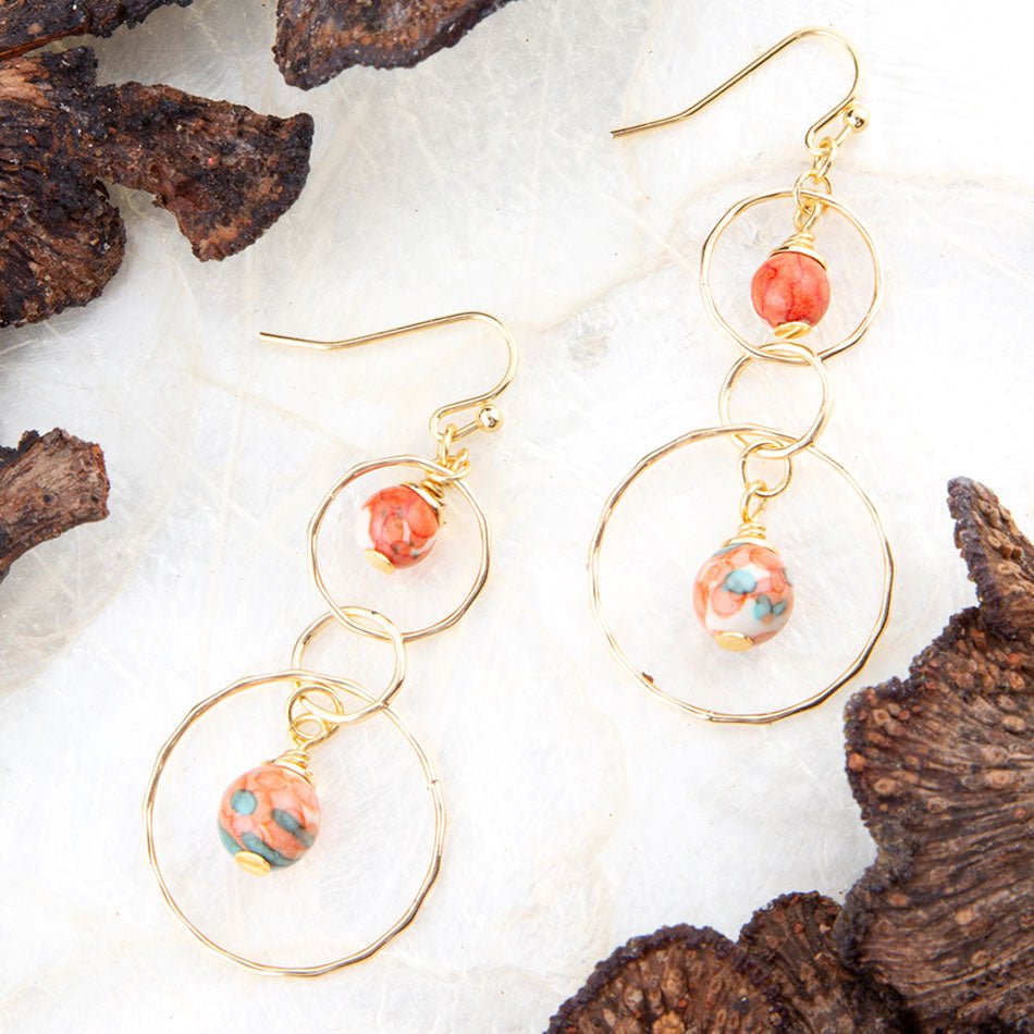 Canyon Red Magnesite Double Drop Golden Earrings Barse Jewelry