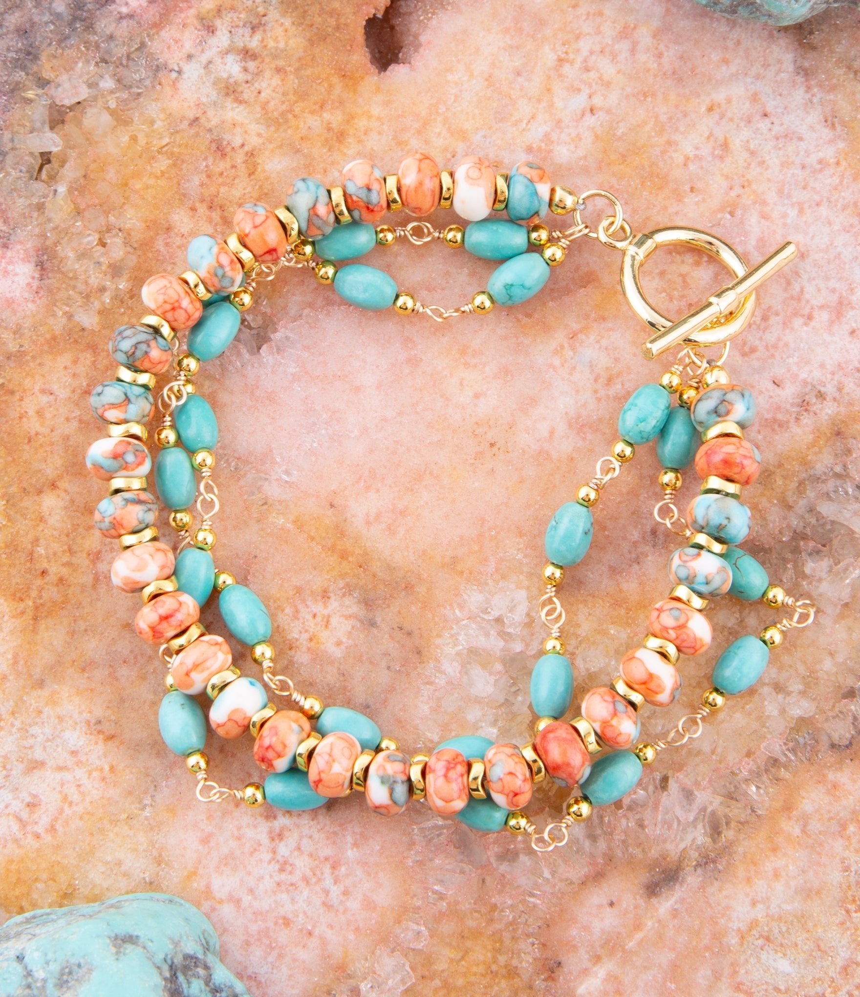 Canyon Blue and Orange Magnesite Golden Toggle Bracelet Barse Jewelry