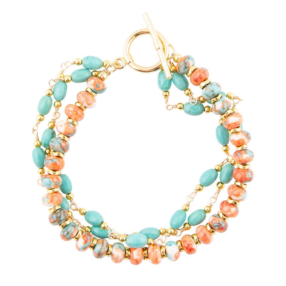 Canyon Blue and Orange Magnesite Golden Toggle Bracelet Barse Jewelry