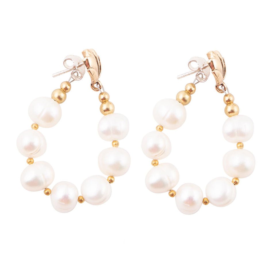 Carly White Pearl Complete Loop Golden Post Earrings Barse Jewelry