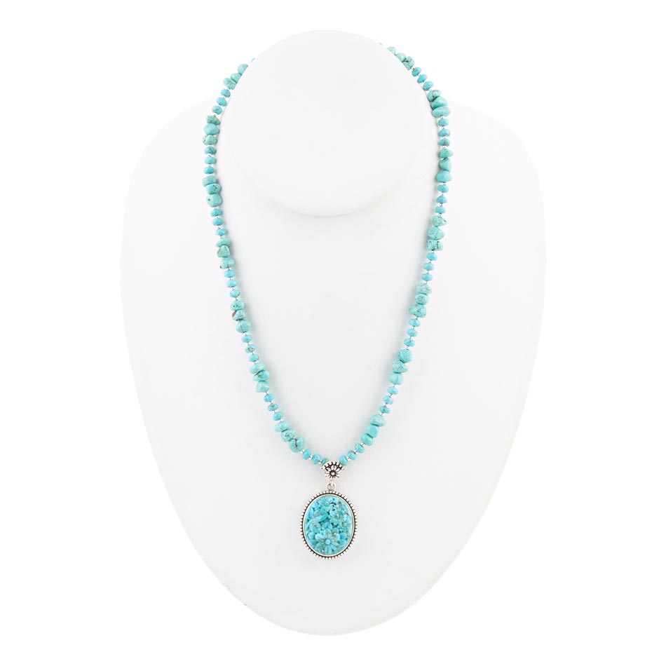 Carved Blue Turquoise and Sterling Silver Pendant Barse Jewelry