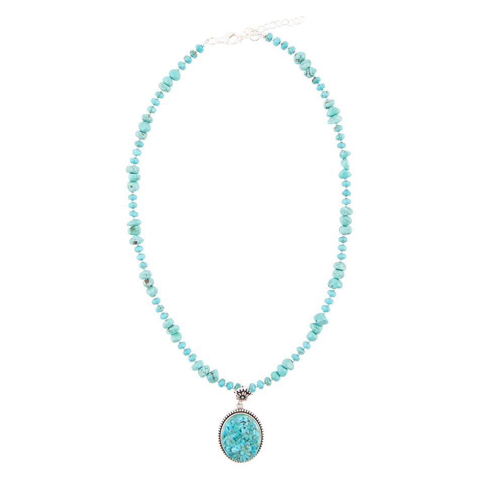 Carved Blue Turquoise and Sterling Silver Pendant Barse Jewelry