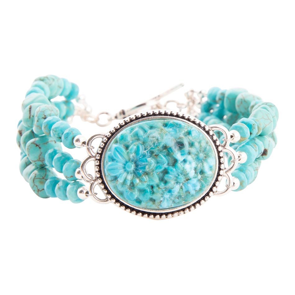 Carved Blue Turquoise and Sterling Silver Toggle Bracelet Barse Jewelry
