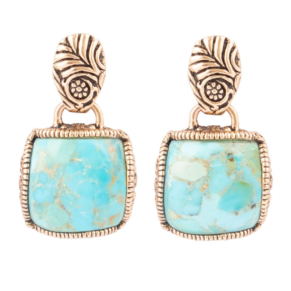 Carved Blue Turquoise Golden Drop Earrings Barse Jewelry