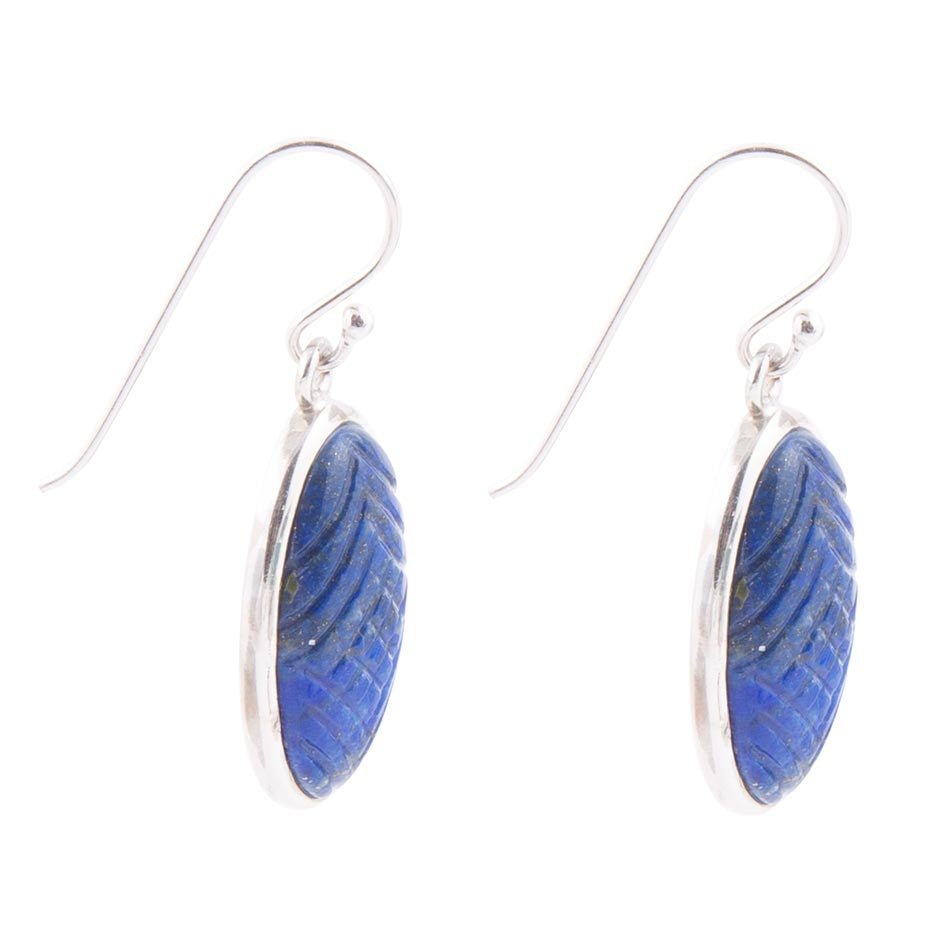 Carved Blue Lapis Sterling Silver Drop Earrings Barse Jewelry