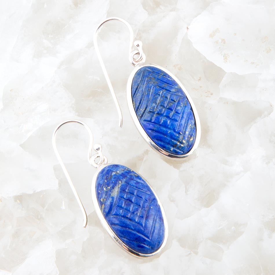 Carved Blue Lapis Sterling Silver Drop Earrings Barse Jewelry