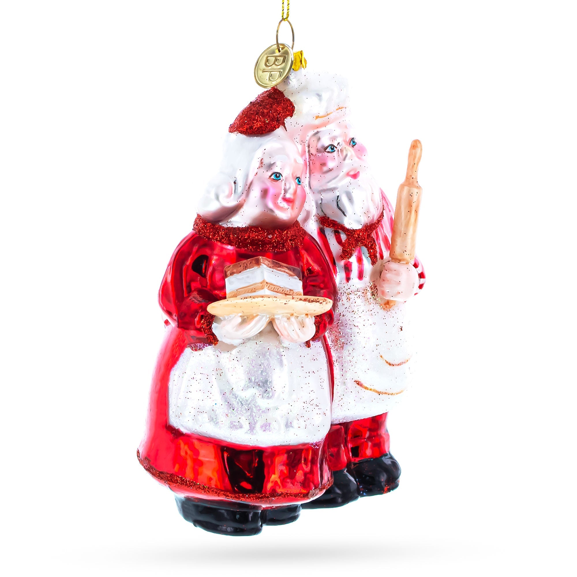 Mr. and Mrs. Santa Baking Cake Glass Christmas Ornament