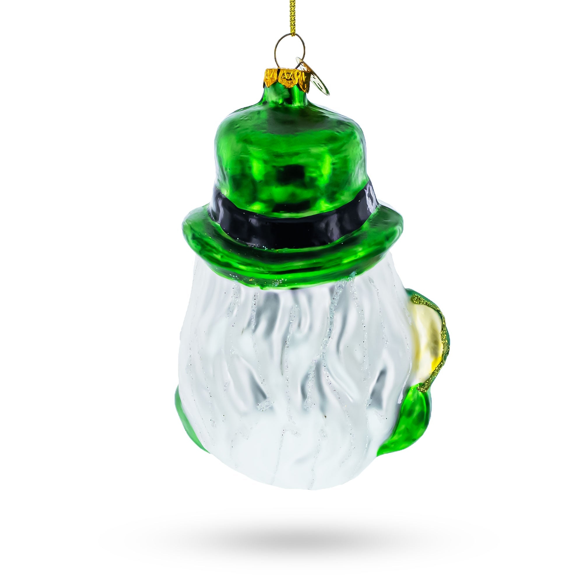 Irish Santa with Shamrock and Pipe Glass Christmas Ornament