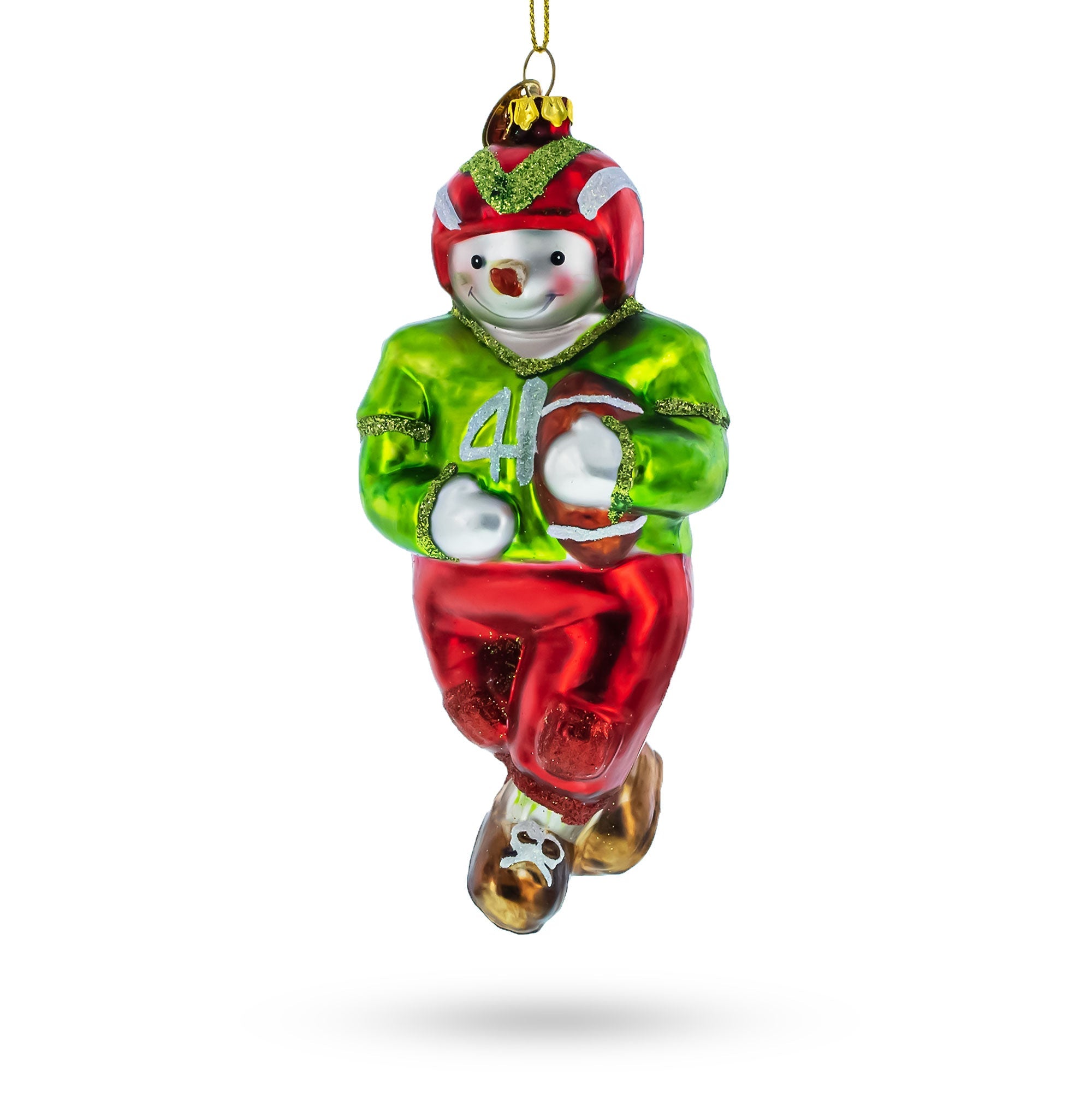 Snowman Playing Football Glass Christmas Ornament