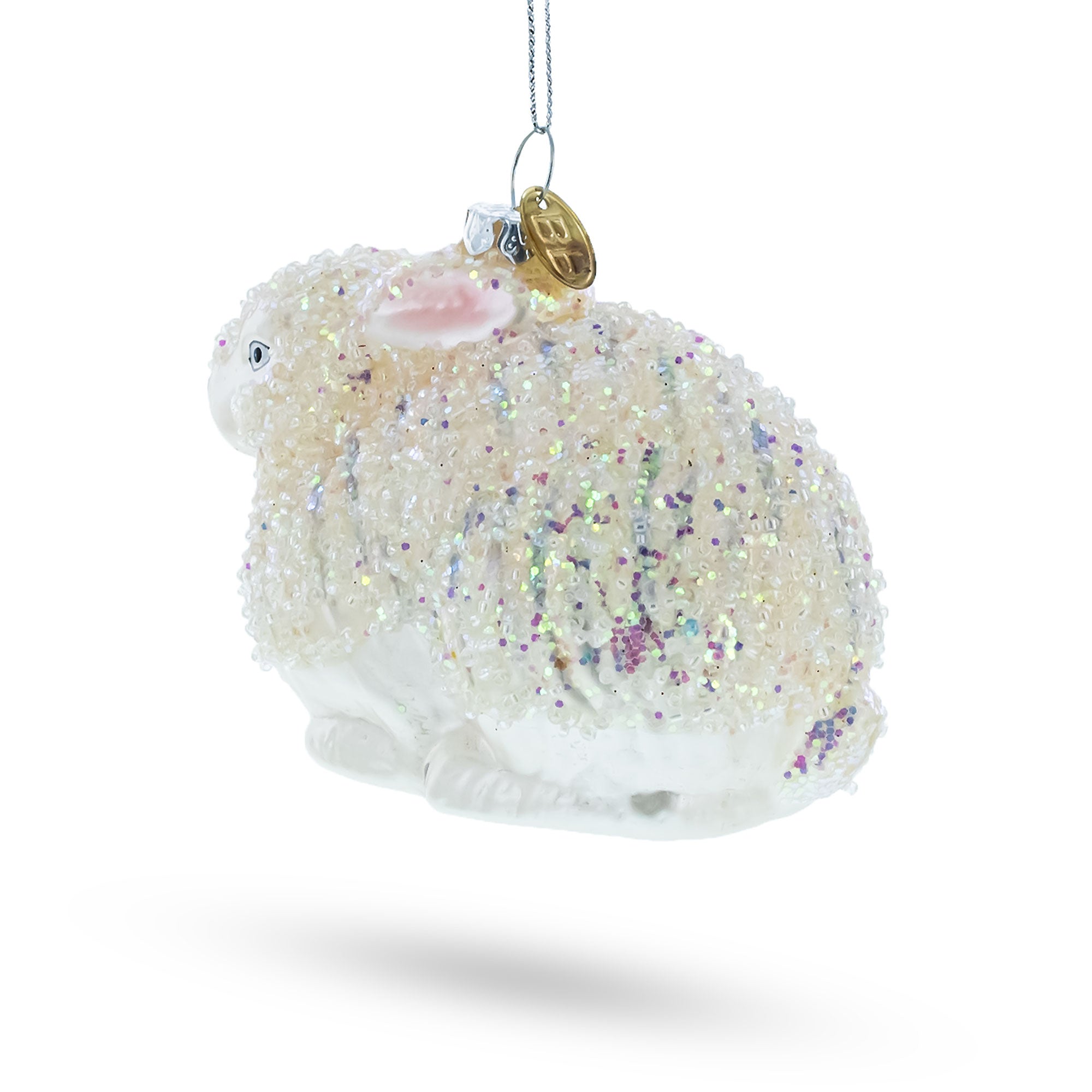 White Sparkling Bunny Glass Christmas Ornament BestPysanky