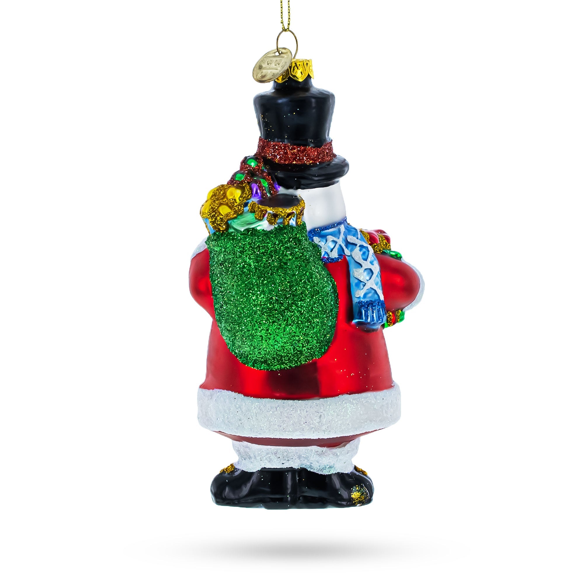 Snowman with Black Hat Glass Christmas Ornament