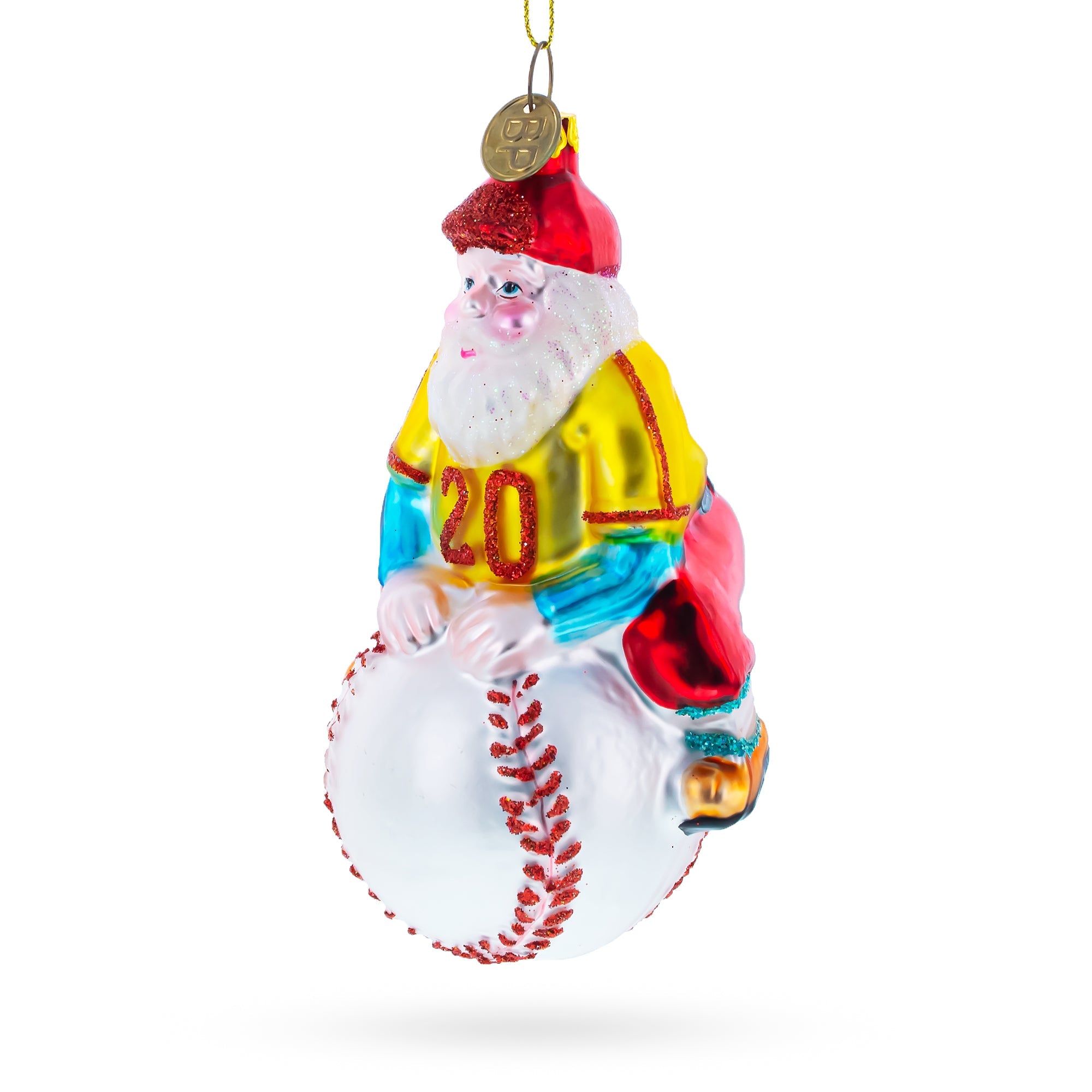 Baseball Santa with Jersey #20 Glass Christmas Ornament