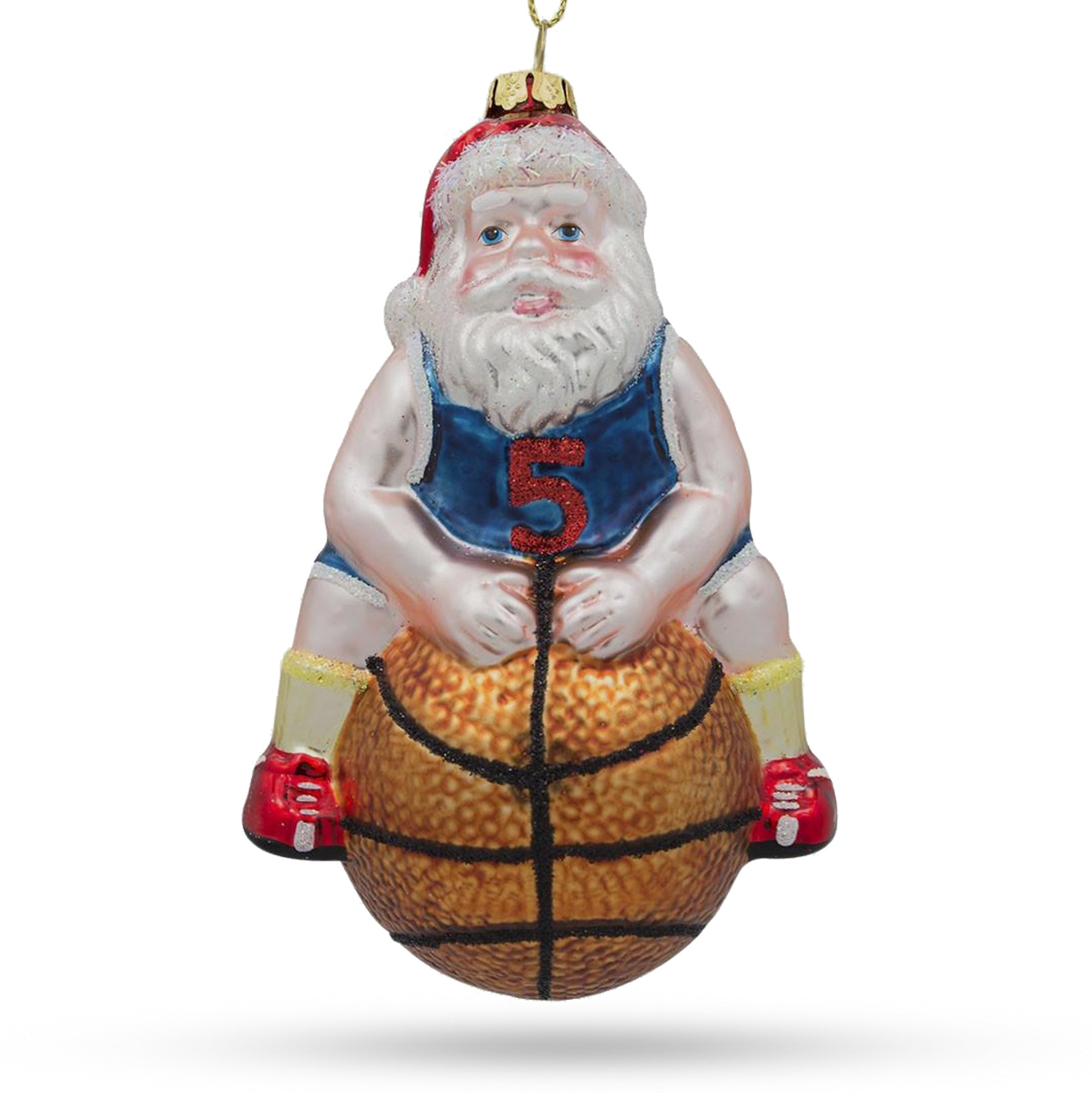 Santa Basketball Player Glass Christmas Ornament