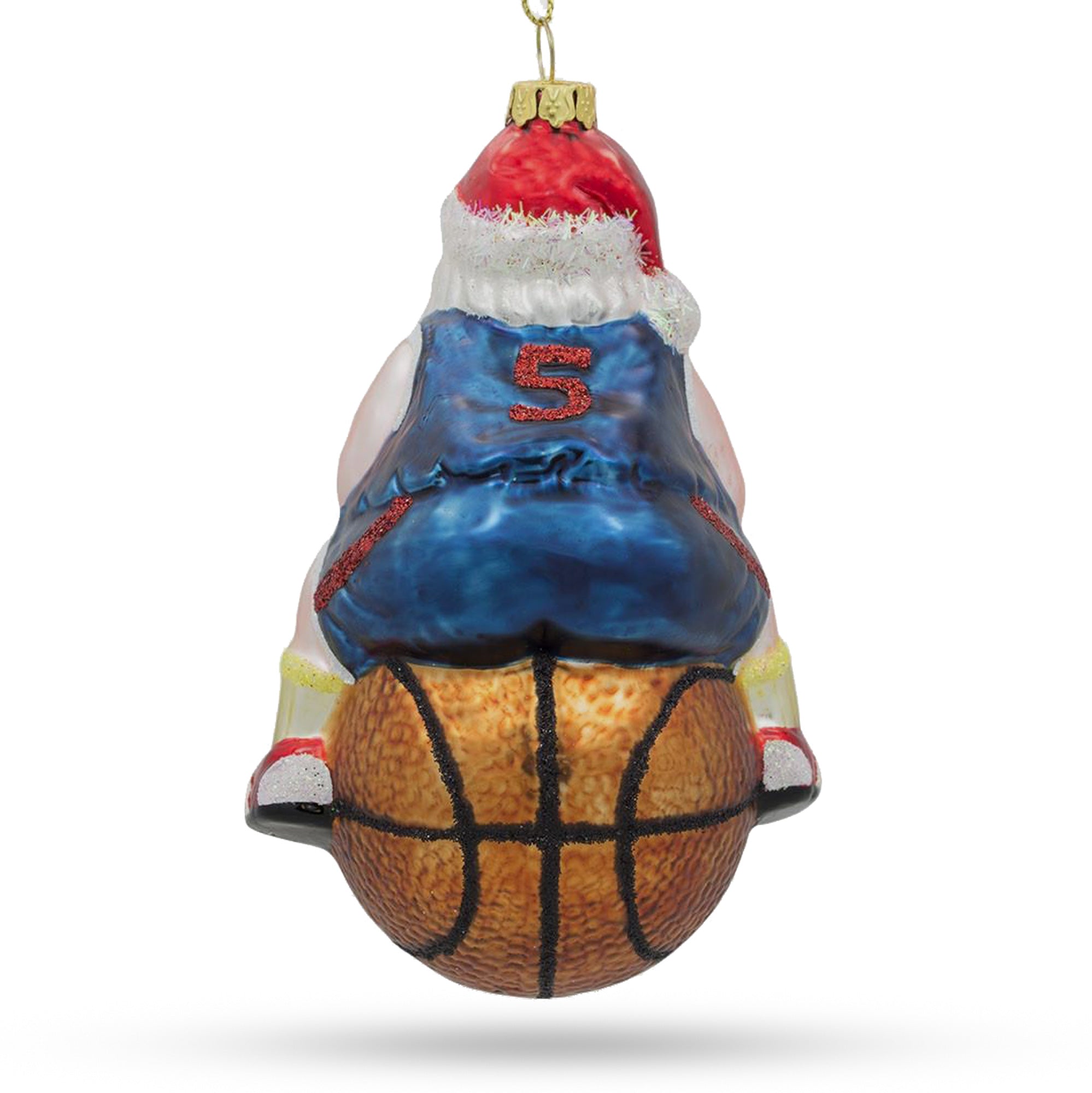 Santa Basketball Player Glass Christmas Ornament