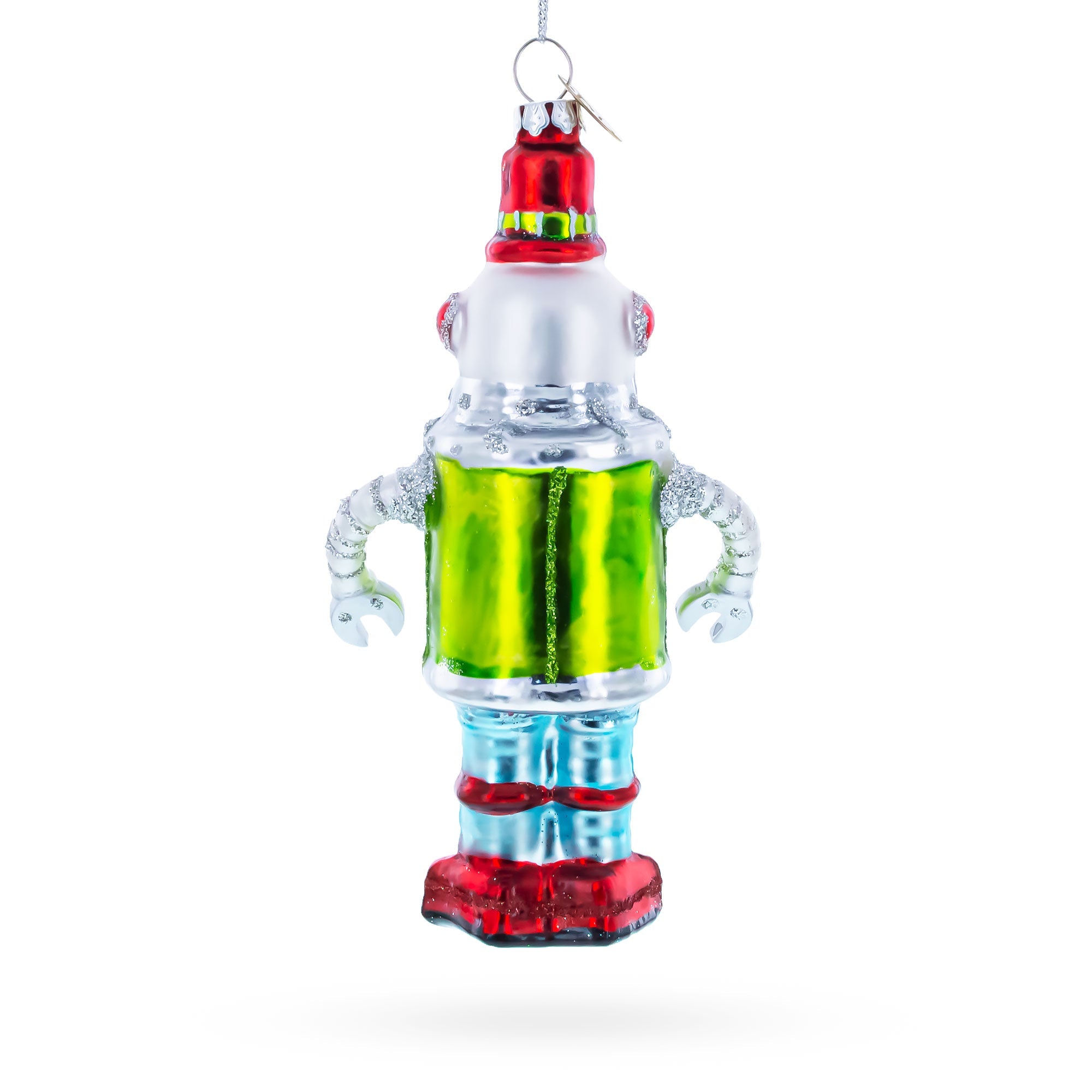 Retro Robot Snowman Glass Christmas Ornament