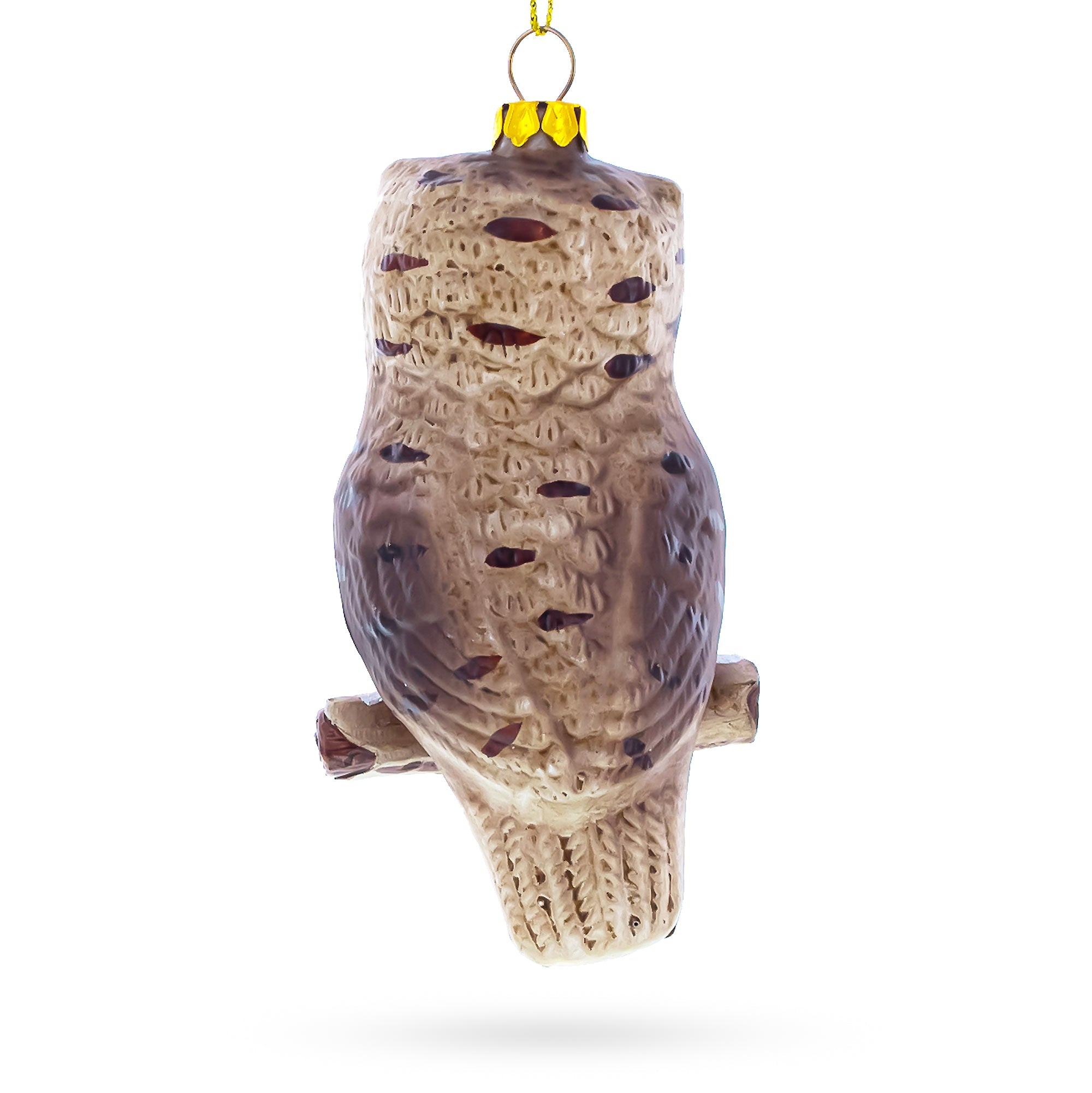 Wise Owl Perched on Branch Glass Christmas Ornament