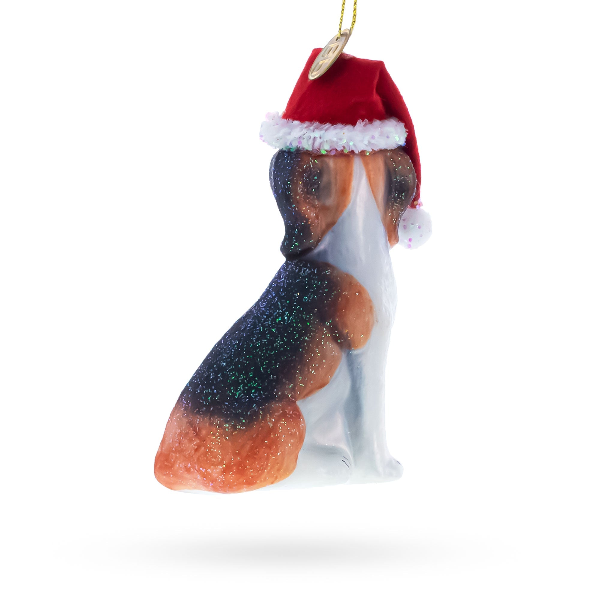 Beagle Dog with Santa Hat Glass Christmas Ornament BestPysanky