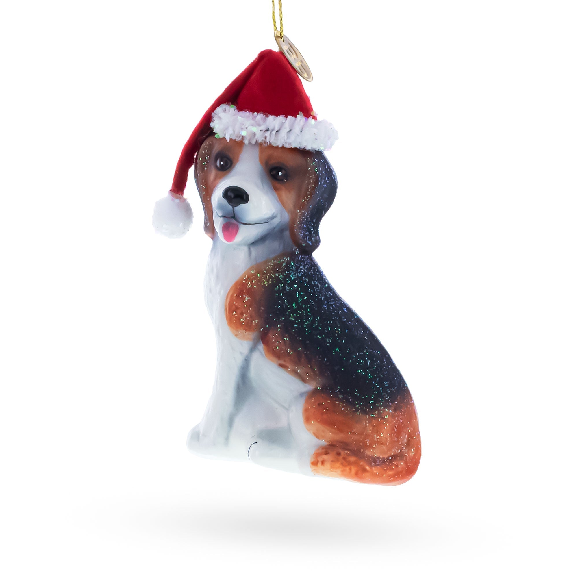 Beagle Dog with Santa Hat Glass Christmas Ornament BestPysanky