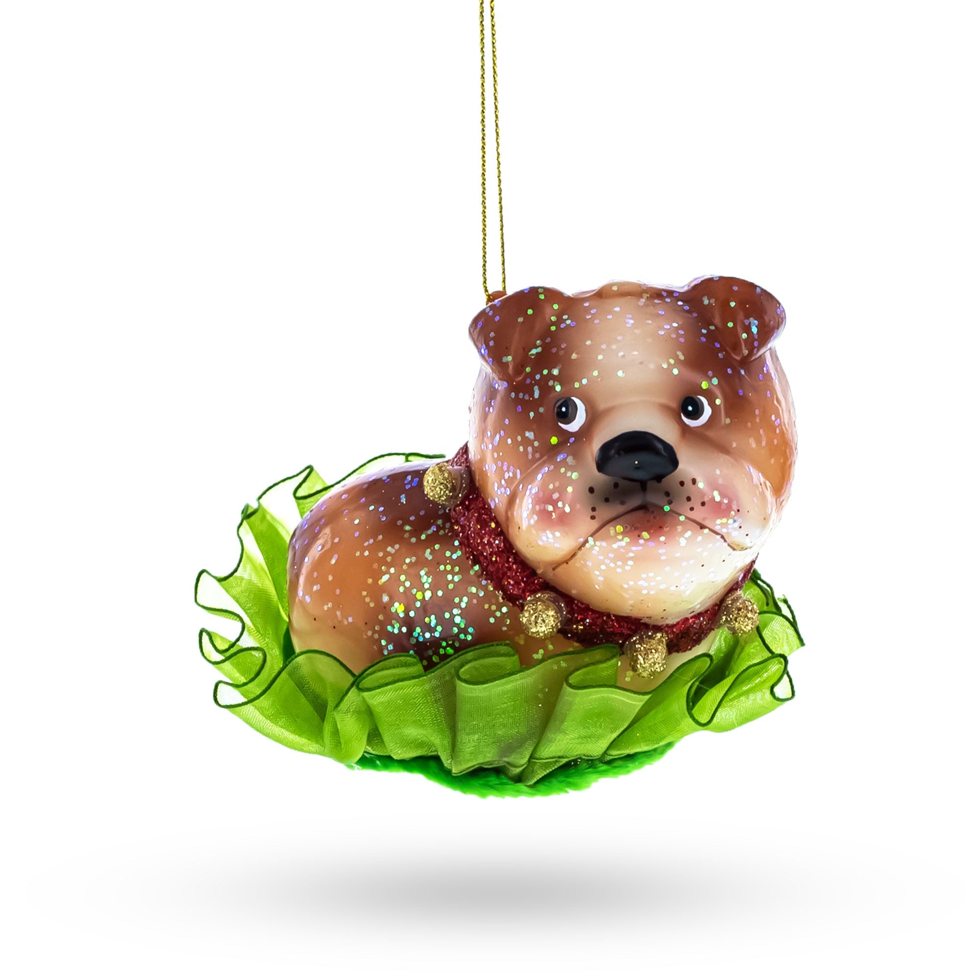 Bulldog Pup Glass Christmas Ornament