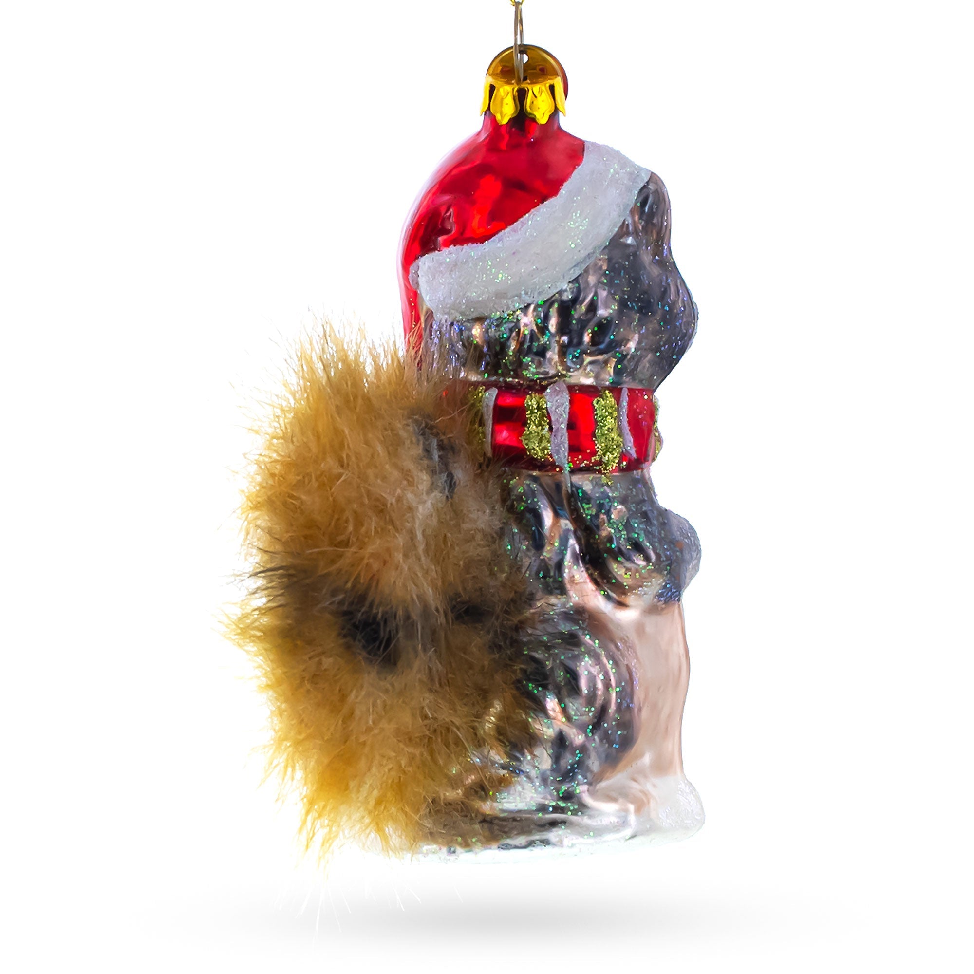 Raccoon Holding Squirrel Glass Christmas Ornament