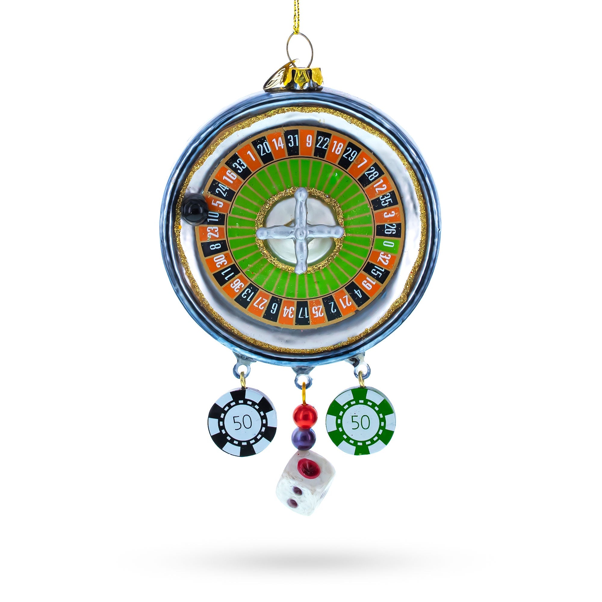 Roulette and Casino Poker Chip Glass Christmas Ornament BestPysanky